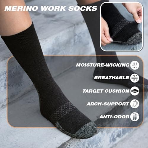 Rahhint Merino Wool Work Socks 3 Pairs Durable Compression Moisture Wicking Anti Blister Cushion Crew Outdoor Running Socks — view 4