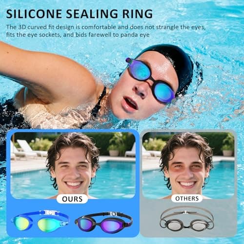 Swimming Goggles, 2 Pack Goggles Swimming Adult with Nose Clip & Earplugs Anti Fog No Leaking Clear Vision for Adult Women Swimming Pool — view 2