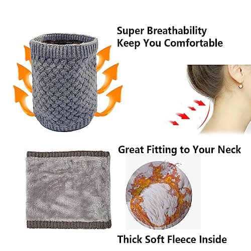 ehsbuy Winter Neck Warmer Thermal Snoods for Men Gift Women Windproof Thick Fleece Knit Neck Gaiter Scarf for Skiing Cycling Motocycle — view 3