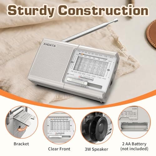 XHDATA D219 Portable Radio Retro FM AM SW Radio Battery Operated for Household Outdoor Camping Hiking Pocket Radio Beige — view 5