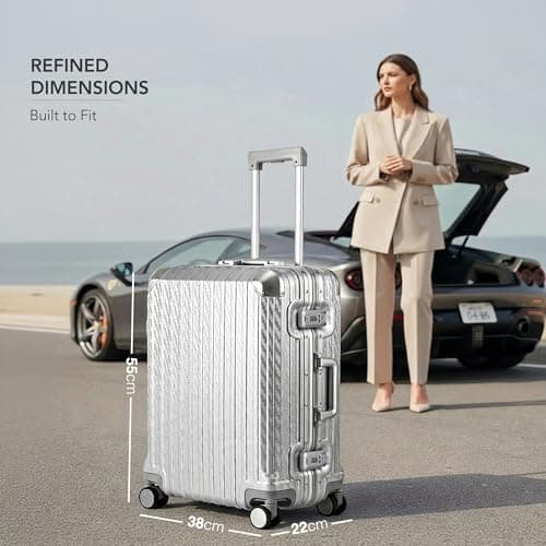 LUGG Solo Explorer 20 Inch Cabin Suitcase with Protection Cover - Alluminium Hard Frame Trolley, 37L Lightweight Travel Luggage, 360° Spinner Wheels, TSA Lock, Scratch & Water Resistant (55x38x22cm) — view 4