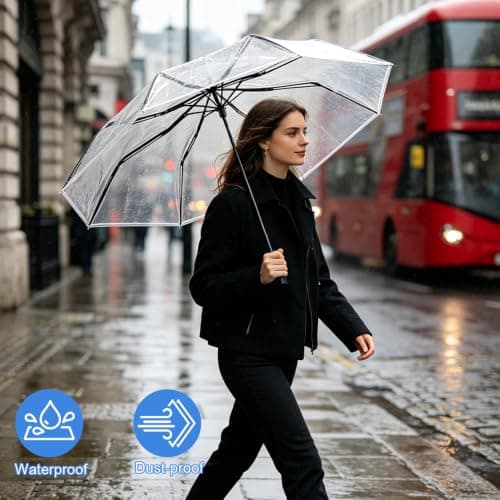 NKFBEV Clear Umbrella, 8 Ribs Rainproof and Folding Transparent Umbrella — view 5