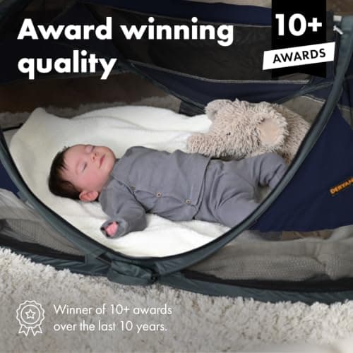 DERYAN Baby Travel Cot with Mattress from Birth to 2.5 Years - Pop Up Bed Tent Set Up in 2 Seconds - Includes Mosquito Net and Travel Bag, Fast & Compact Folding, Lightweight (Navy) — view 3