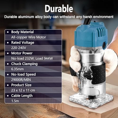 Trintion 1/4" Electric Hand Trimmer 30000RPM Wood Trimmer Palm Router Power Routers Tool for Wood/Laminate Flooring(Blue) — view 6
