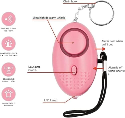 Personal Alarms For Women, Police Approved 140DB LOUD Security Alarms Keychain with LED Light, Self Defence Panic Rape Attack Safety Sound Kit for Women, Girl Elderly, Student, Night Walker (Pink) — view 5