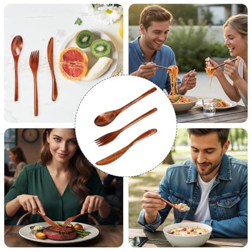 3 Piece Bamboo Travel Cutlery Set Reusable Wooden Spoon Fork Knife with Portable Canvas Pouch Eco Friendly Lightweight Camping Utensils for Lunch Work School Picnic Zero Waste Dishwasher Safe Flatware — view 5