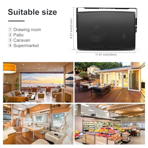STUDIOFINIX 6.5 Inch 400W Outdoor Bluetooth Speakers Waterproof Wired, Wall Mount Speakers All-Weather Durability for Patio, Covered, Deck, Porch, Pool(Pair, Black) — view 6
