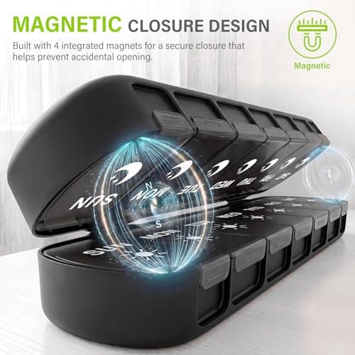 mossime Foldable Weekly Pill Organiser 2 Times a Day, Premium Magnetic AM PM Pill Box 7 Day, Large Capacity Travel Tablet Dispenser with Double Protection for Medication, Vitamins and Fish Oils,Black — view 4