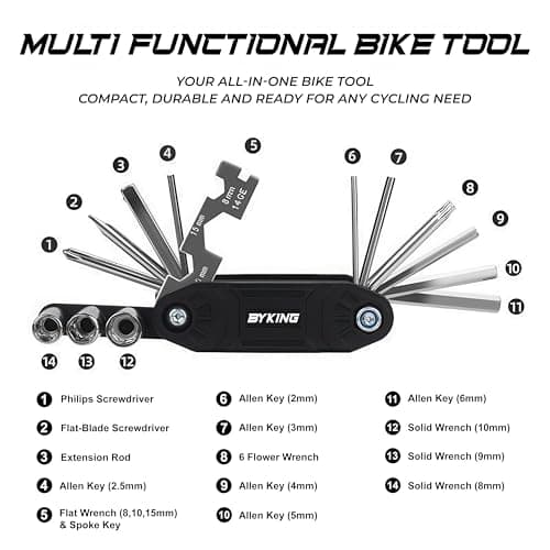 BYKING Bicycle Tool Kit, Pocket Repair Bike Multi Tool, Cycling Gifts for Men/Women, 16 in 1 Folding Tool with Allen Key for Bike Maintenance. — view 2