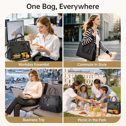 Tiostep 2-in-1 Lunch Tote Cooler Bag for Women — Laptop Bag & Insulated Lunch Compartment, Detachable Wristlet Wallet, Fits 15.6-Inch Laptop, Perfect for Work, Picnic & Travel (Black) — view 5