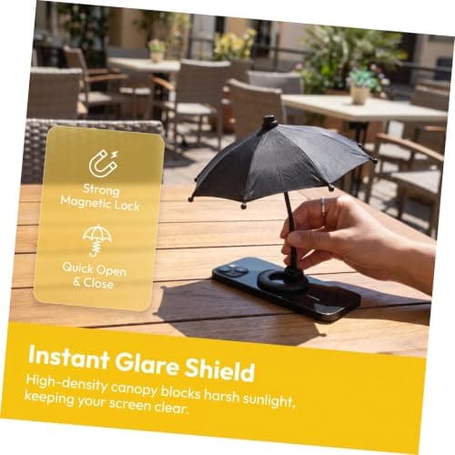 Toyvian Magnetic Phone Umbrella for Sun Protection, Mini Folding Mobile Phone Sunshade with Reflective Coating and Metal Plastic Frame, for Balcony and Travel Use — view 3
