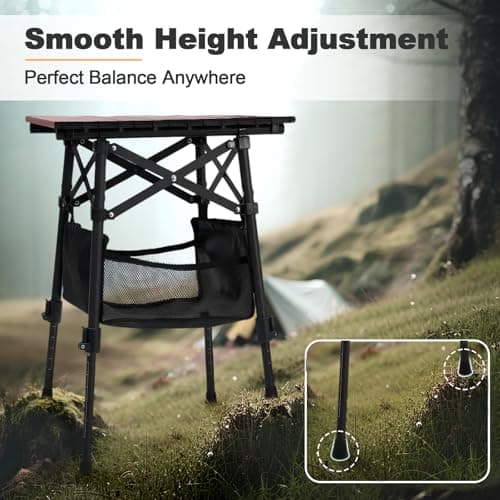 Odoland Portable 40 * 30cm Camping Table with Adjustable Height (42-56cm) for Uneven Ground Include Carry Bag, Lightweight for Outdoor Picnic, Beach, Travelling, Cooking, Fishing, Backyard — view 5