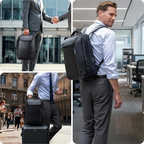 TIDING Men's Full Grain Leather Backpack 15.6 inch Laptop — view 3