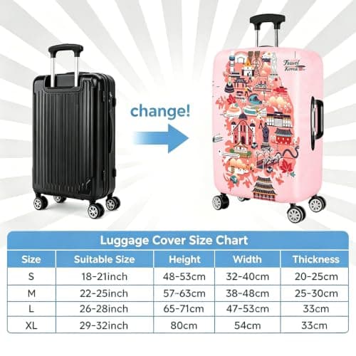Guerity Elastic Travel Luggage Cover, Washable Luggage Covers for Suitcase, Travel Trolley Case Cover Suitcase Protector for 18-32 Inch (Pink Travel, L (26-28 inch Luggage)) — view 4