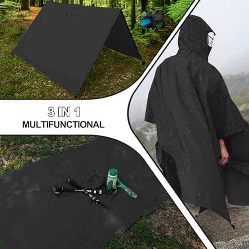 Andake Rain Poncho Lightweight Raincoat Unisex Rain Jacket with Waterproof Hood for Camping, Hiking, Outdoor Activities (Black) — view 2