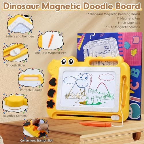 AiTuiTui Dinosaur Magnetic Drawing Board Kids Toys for 3 4 5 Years Old Girls Boys Birthday, Color Erasable Doodle Education Learning Kid Age 3-7, Toddler Drawing Travel Toys (Yellow) — view 4