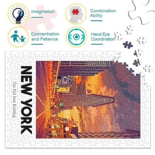 Flat Iron Building Travel Puzzle 1000 Pieces, Romantic City Break Scene, Interlocking Paper Pieces, Family Night Game for Home Décor Fans, 70x50cm/1000pcs — view 5