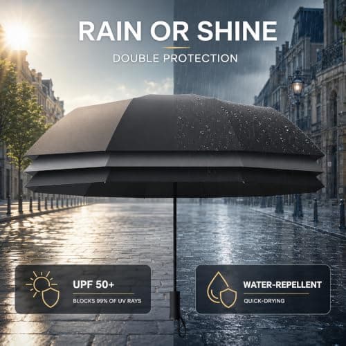 BoomCelocity Foldable Travel Umbrella, Extra Large 125cm Canopy，Black — view 4