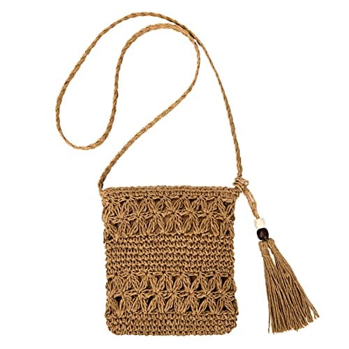 Straw Bag for Women, Summer Beach Straw Purse with Tassel, Weave Handmade Single Crossbody Bag with Zipper, Bohemian Shoulder Purse for Summer Beach Travel