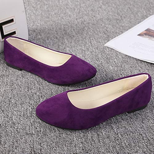 Work Ballet Flats for Women, Women Cute Slip-On Ballet Shoes Soft Solid Classic Pointed Toe Flats Purple, 6 UK — view 4