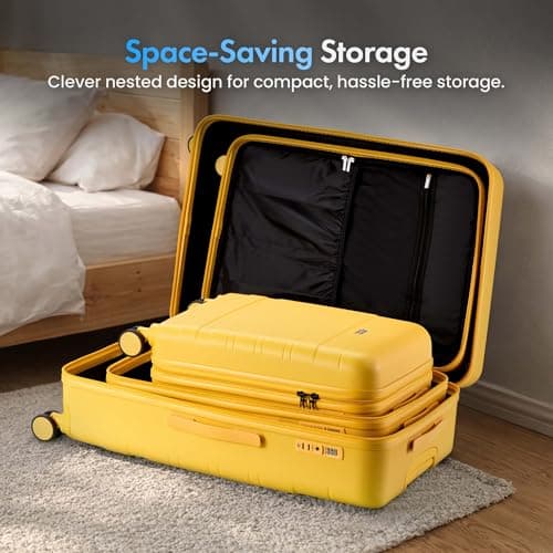 VonHaus Suitcase Set - Yellow Luggage Set for Travel - 3 Piece Lightweight ABS Hard Shell Suitcases - Telescopic Handle & Double Spinner Wheels - TSA Lock & Anti-Theft Zip - Large, Medium & Cabin Bag — view 5