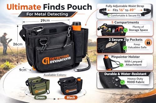 Detecting Innovations Ultimate Waist Pouch for Metal Detecting, Finds Bag with Pinpointer Holster, Durable Metal Detector Accessories (KHAKI GREEN) — view 6