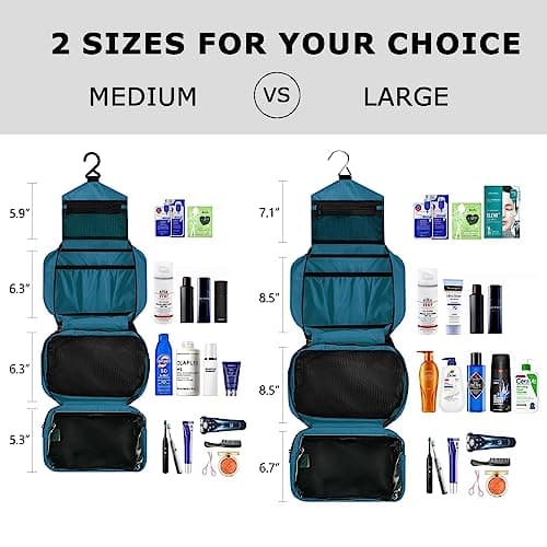 jiemei Hanging Toiletry Bag Waterproof, Travel Wash Bag for Men & Women with 4 Compartments, Foldable Compact Size, Super Durable Fabric — view 3