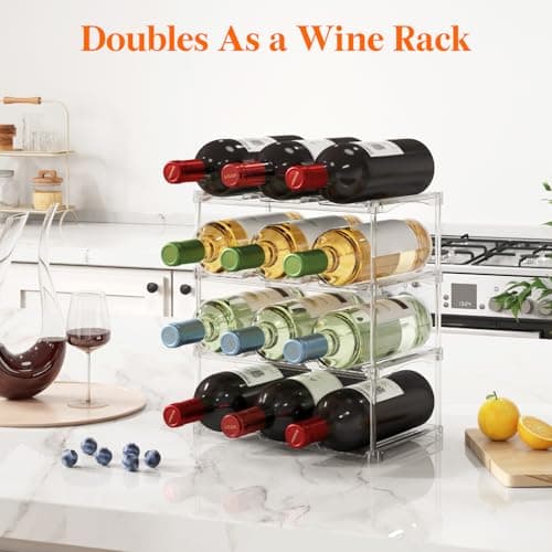Lifewit Stackable Water Bottle Storage Organiser, Wine Bottle Holder for Cupboard, Plastic Large Compartment Tumbler organiser, Clear Wine Rack, Mug Cup Holder for Kitchen Storage, 4Tier Hold 12 — view 5