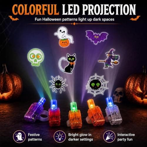 Halloween Finger Projector Rings, LED with Spooky Halloween Patterns (8pcs) — view 2