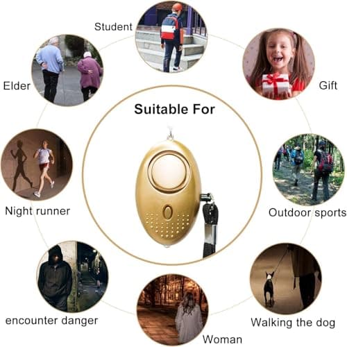 Personal Safety Alarms for Women, Reusable Police Approved 140DB Loud Alarm with LED Light, Small Personal Security Alarm Torch Keychain Safety Security Alarm Panic Rape Attack Safety Tool (Gold) — view 5