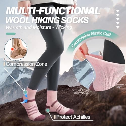 MOSEY KOSY 6 Pairs Merino Wool Socks Women Men Unisex Quarter Running Walking Hiking Work Thermal Winter Warm Compression Support Breathable Thick Cushion Socks(Burgundy Series,3-7) — view 3