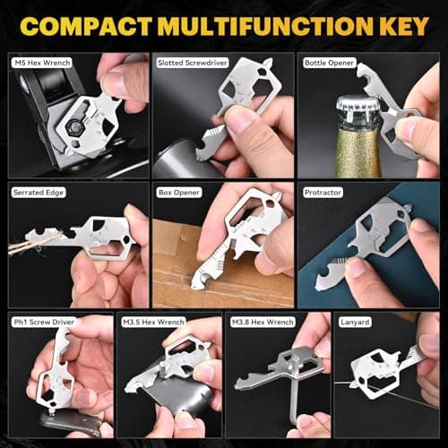 Key Shaped Pocket Multitool 20-in1 Multi Tool, Stainless Steel Keychain Utility Gadget,Gift for Men, Women, Father,Groomsmen, Valentine's, Birthday, Christmas — view 6