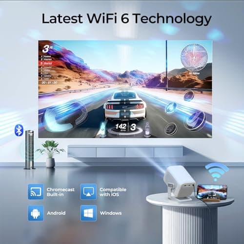 [Officially Liscensed App] WEMI Smart Portable Mini Projector Auto Focus, Native 1080P 4K Projector, WiFi 6 Bluetooth 5.4, 800 ANSI Wireless Home Outdoor Bedroom Movie TV Projector Android 13 — view 6