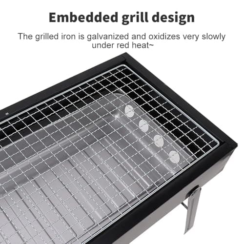 HOMIVION® Portable Folding Charcoal BBQ Grill, Comapct Outdoor Barbecue, Iron Grill with Foldable Legs, Lightweight Camping BBQ for Garden, Picnic & Travel (60 x 22.5 x 32 cm) — view 6