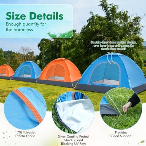 Woanger 10 Pack Bulk 2 Person Camping Tents for Homeless Lightweight Outdoor Tent with Rain Fly and Carrying Bag Waterproof Windproof Setup Pop Up for Homeless Camping Backpacking (Blue Orange) — view 2