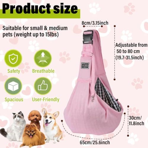 Puppy Carrier - Reversible Hands-free Dog Carry Sling for Small & Medium Dogs & Cats, Soft & Comfortable, Adjustable Dog Carrier Bag Shoulder Tote for Outdoor Walking, Travel & Shopping (Pink) — view 2