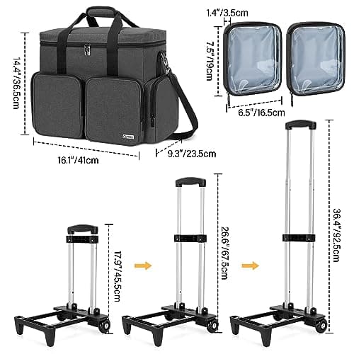 CURMIO Rolling Scrapbook Tote, Craft Bag on Wheels for Scrapbooking, Black — view 6
