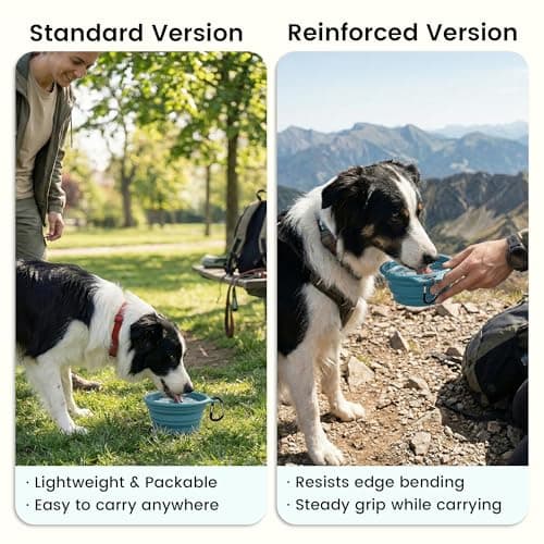 OHMO Large Collapsible Dog Bowl with Steel Ring, 800ml, Light Blue — view 4