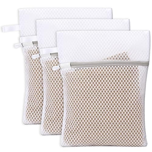 3 x Honeycomb Lingerie Bags with Hanging Loop, Mesh Laundry Bags, Delicate Wash Bags, Fine Laundry Bags for Underwear, Bras, Socks, Baby Clothes, Masks (30 x 23 x 0.1cm)