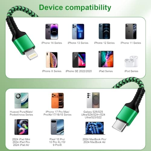 1.2 M Green Nylon 2 in 1 Multi Charger Cable with Type C & Lightning Port — view 6