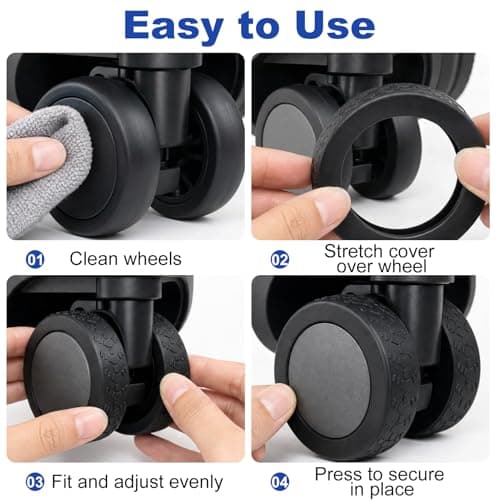 orwayhu 16 PCS Suitcase Wheel Protectors, Black Silicone Suitcase Wheel Covers, Anti Slip Noise Reduction Luggage Wheel Protectors for Travel Cases, Trolleys and Office Chairs, Fits 5-6.5cm Wheels — view 4