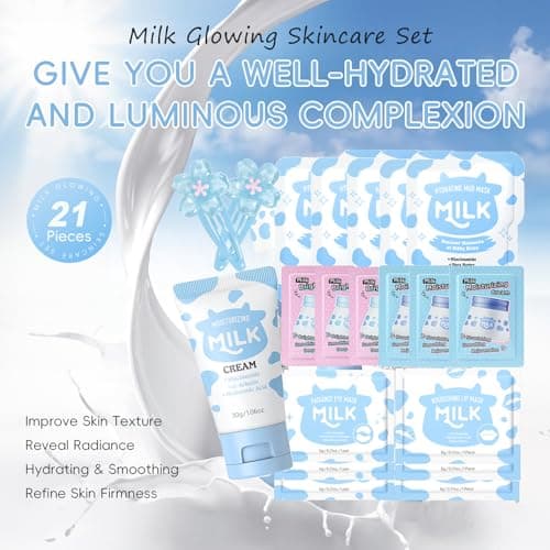 21PCS Milk Skin Care Set for Teen Girls - Cute Mini Luggage Skincare Gift Set with Day Cream, Night Cream, Mud Mask, Eye Mask & Lip Mask for Women Daily Care (Milk-21PCS) — view 2
