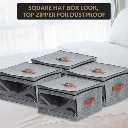 GarveeMore 4 Pack Hat Storage Box for Travel, Large Hat Box Storage with Lid, Foldable Felt Hat Organizer with View Window, Travel Hats Boxes Storage Cowboy Hat Case For Women and Men — view 5