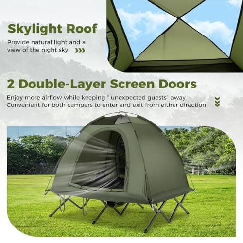 COSTWAY 2 Person Foldable Camping Tent, Elevated Tent Cot with Camping Bed, Waterproof Rainfly, 2 Mesh Doors and Wheeled Bag, Portable Outdoor Dome Tent (Round, 194 x 145 x 150 cm) — view 3