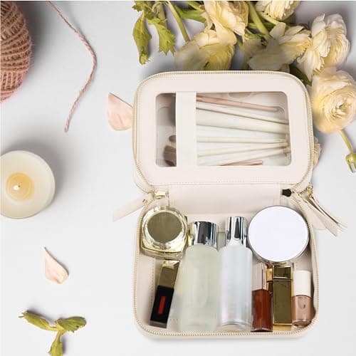 Prite Clear Makeup Bag Cosmetic Case Travel Toiletry Bag, Beige, 2 Layer — view 2