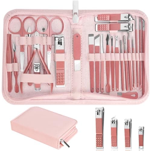 26Pcs Manicure Set Pedicure Kit for Women grooming, Metallic Pink