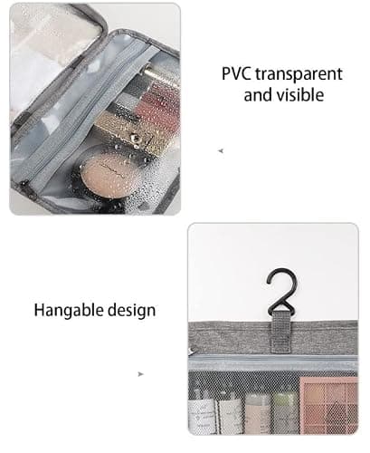 ZiaWorld Travel Toiletry Bag with Hanging Hook, Waterproof Foldable Large Capacity Travel Makeup Bag Organizer, Women & Men Toiletries Bag for Large Full Sized Essential Accessories Cosmetics, Grey — view 5