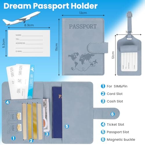AOOTE Passport Cover and Suitcase Tag Set, PU Leather Passport Cover with RFID Blocking, Passports Covers and Luggage Tag with Card Slots, Passports Ticket Boarding Passes Credit Card Business Cards — view 2