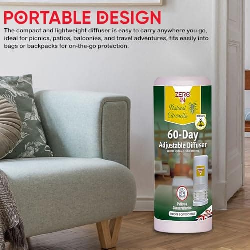 Pack of 2 Zero In Natural Citronella 60 Day Adjustable Diffuser Indoor and Outdoor Insect Repellent Long Lasting Fresh Fragrance Bee Safe Formula Ideal for Home Garden Patios Conservatories and Travel — view 2
