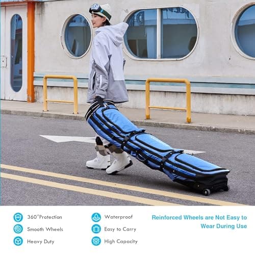 XCMAN Padded Snowboard Bag with Wheels,Adjustable Length 63-75In,Padded Bag for Air Traveling,Loading Capacity 100L… (Navy Blue) — view 2